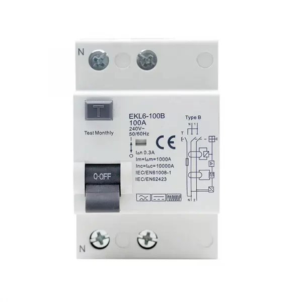 EKL6-100 Type B Residual Current Circuit Breaker Front View